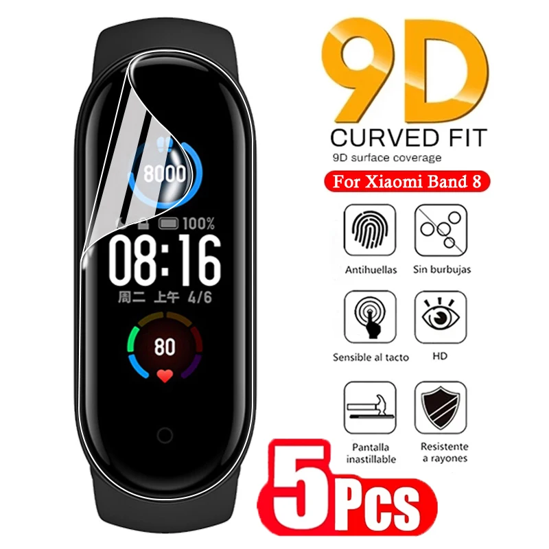 5pcs Screen Protector For Xiaomi Mi Band 7 6 Film TPU Hydrogel Film For Xiaomi Mi Band 8 7 6 5 4 3 Smart Watch Cover Accessories