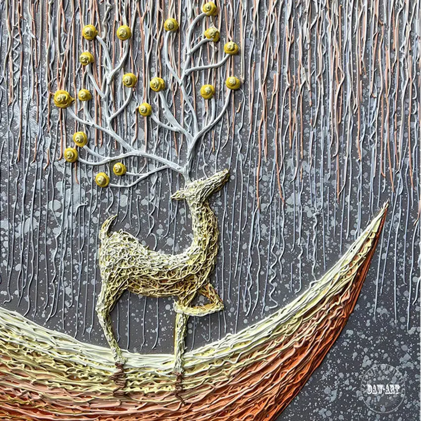 Gold Foil Painting, Abstract Deer Picture, Beautiful Landscape Natural Art Drawing, Frameless, Canvas ArtworkHandmade Decor Item