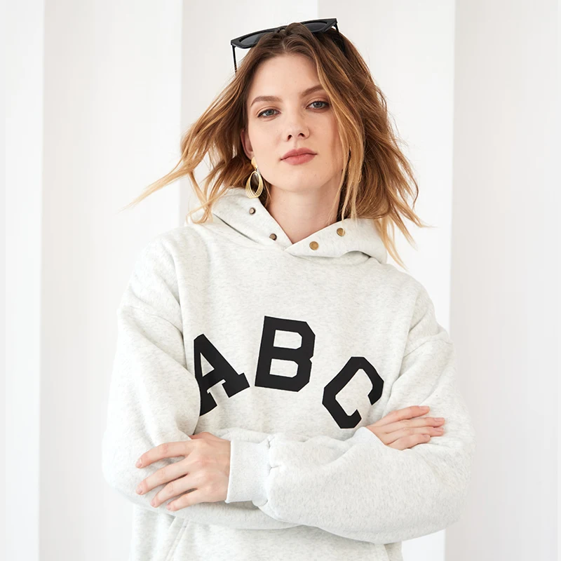 Streetwear Long Sleeve Pullover Hooded Sweatshirt Fleece Oversized Womens Hoodie Vintage ABC Graphic Essentials Hoodie For Women