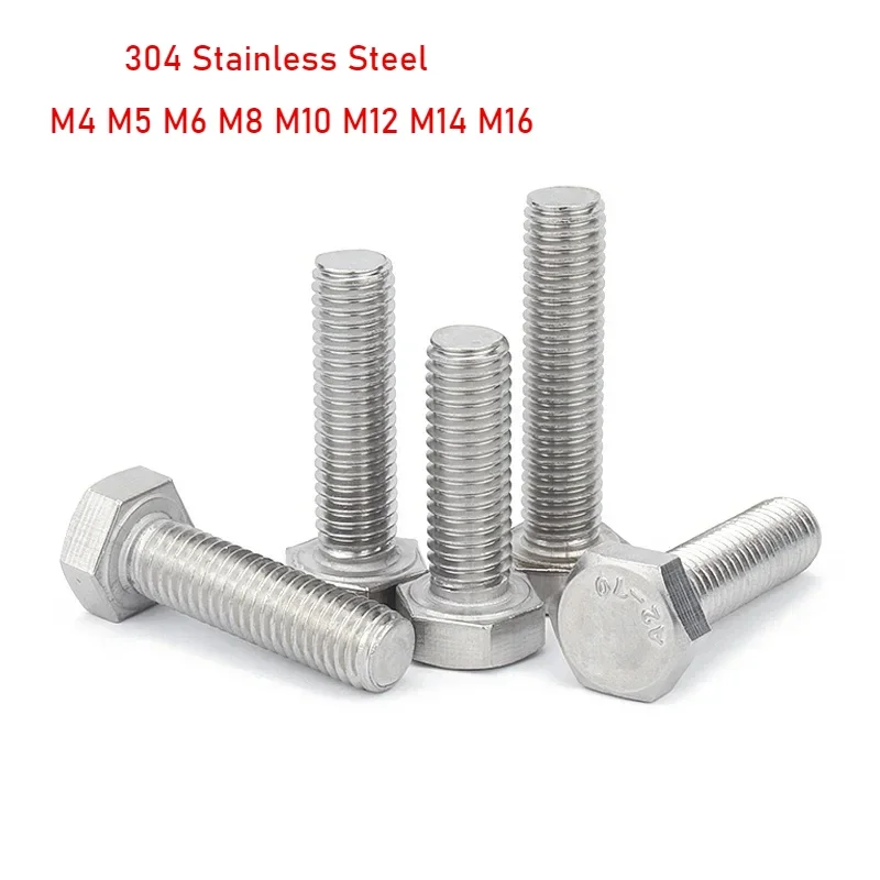 304 Stainless Steel Hex Head Screws External Hex Hexagon Head Cap Screw M4 M5 M6 M8 M10 M12 M14 M16