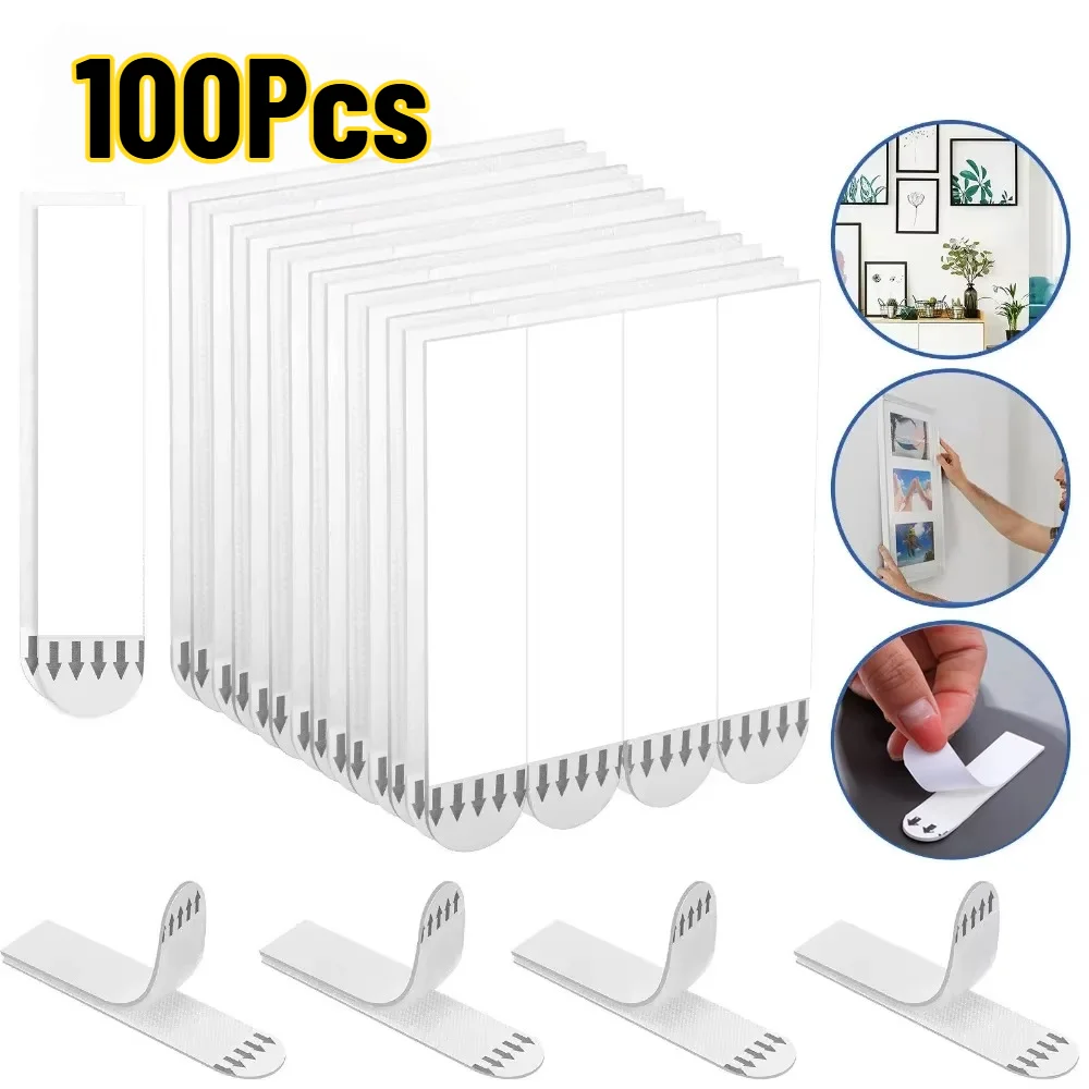100Pcs Punch-free Frame Tape Strips Assorted Mounting Self Adhesive Picture Frame Fixed Poster Wall Hook Decorate Fixing Hanger