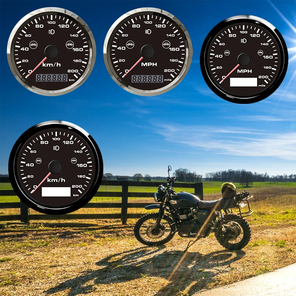 85mm Universal GPS+GLONASS Speedometer 0-200km/h 0-200MPH Odometer for Motorcycle with BSD Rader Sensor