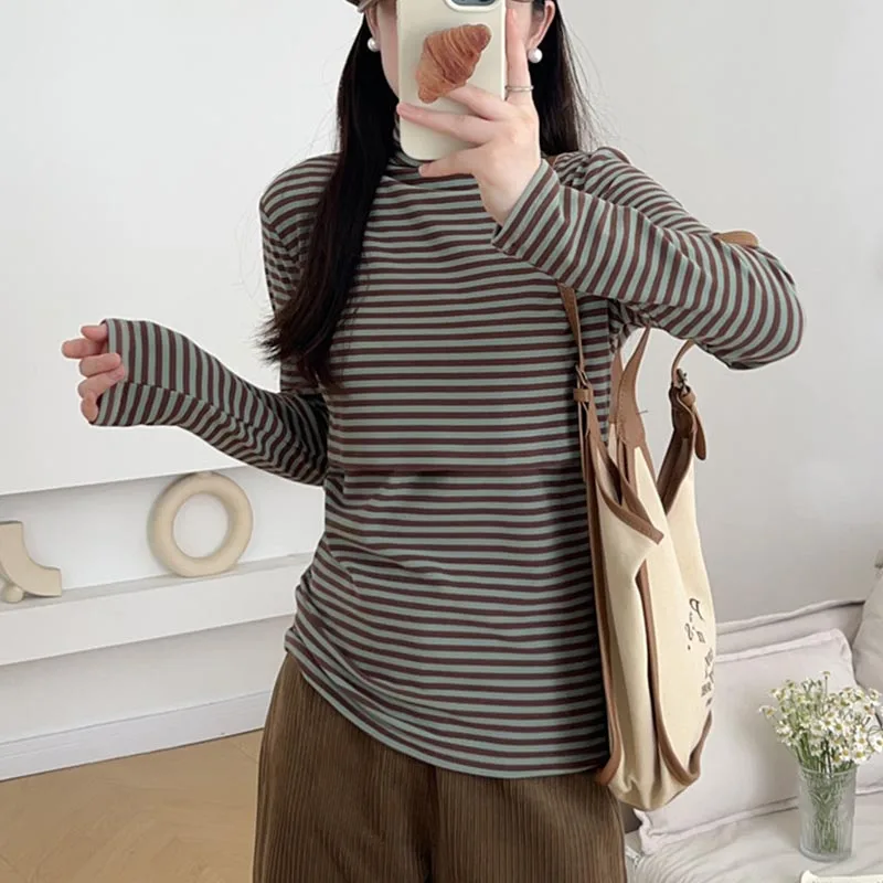 Maternity Spring/Fall Top Double-Sided Brushed Warmness High-Neck Reversible Top Stylish Mom Nursing Maternity Wear Homewear
