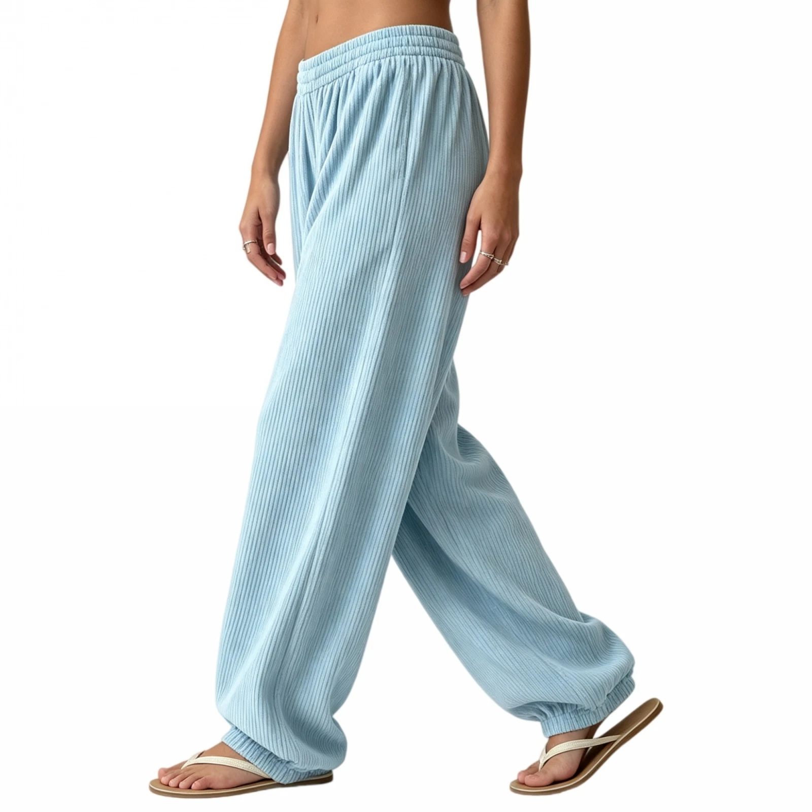 Women Balloon Pants Solid Color Elastic Waistband Loose Wide-Leg Trousers