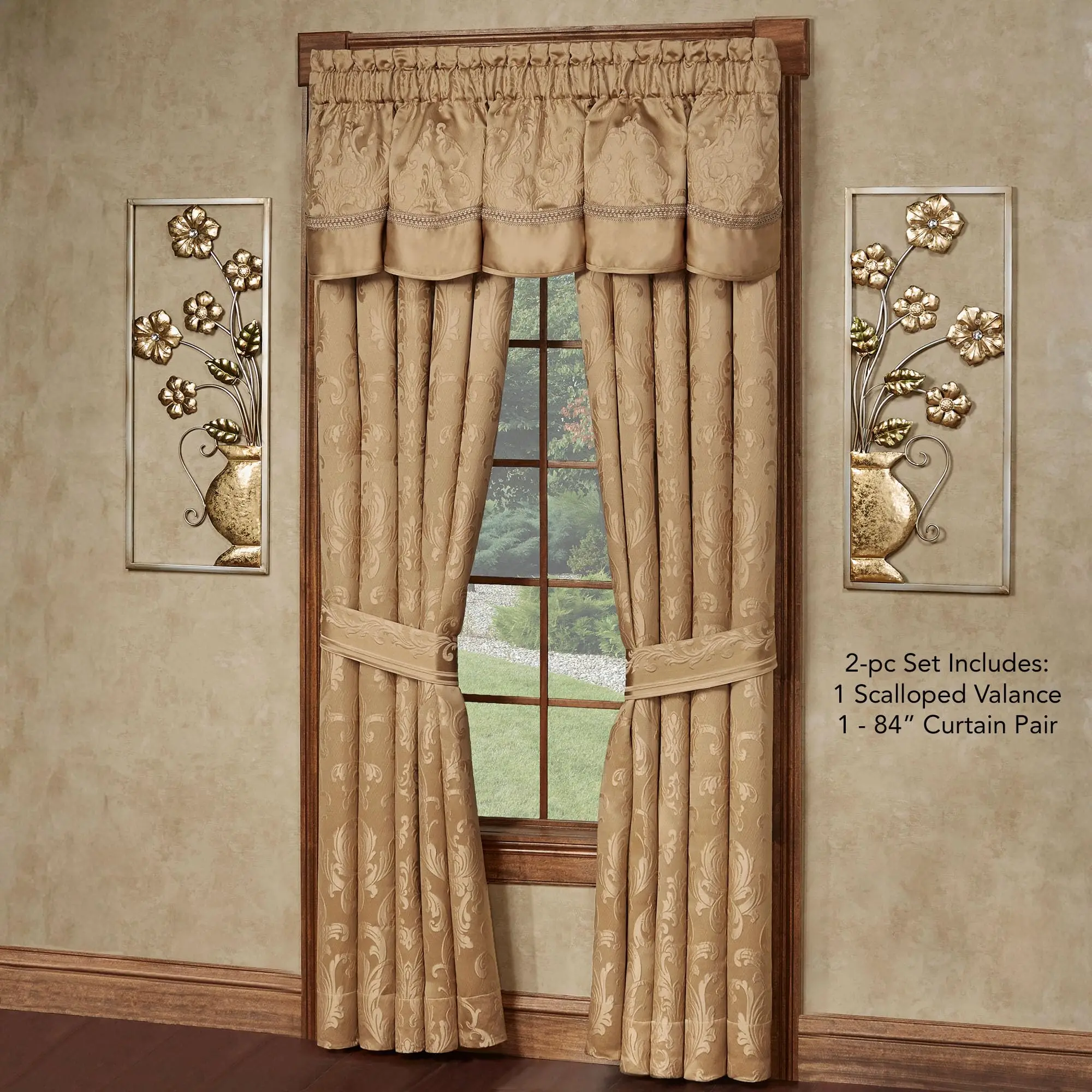 Monaco Classic Luxury Window Scalloped Valance & 84L Curtains Set