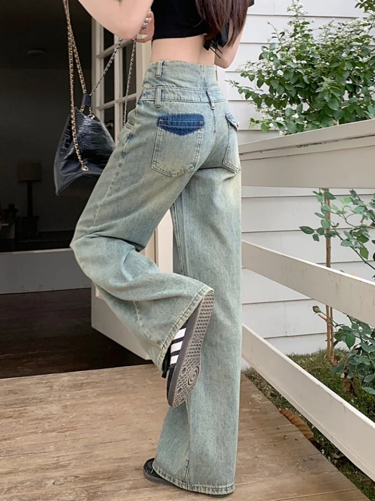 Eleganckie damskie spodnie z szerokimi nogawkami, wygodne, nowość, długie do podłogi, luźny krój, wyszczuplające jeansy, spodnie z wysokim stanem.