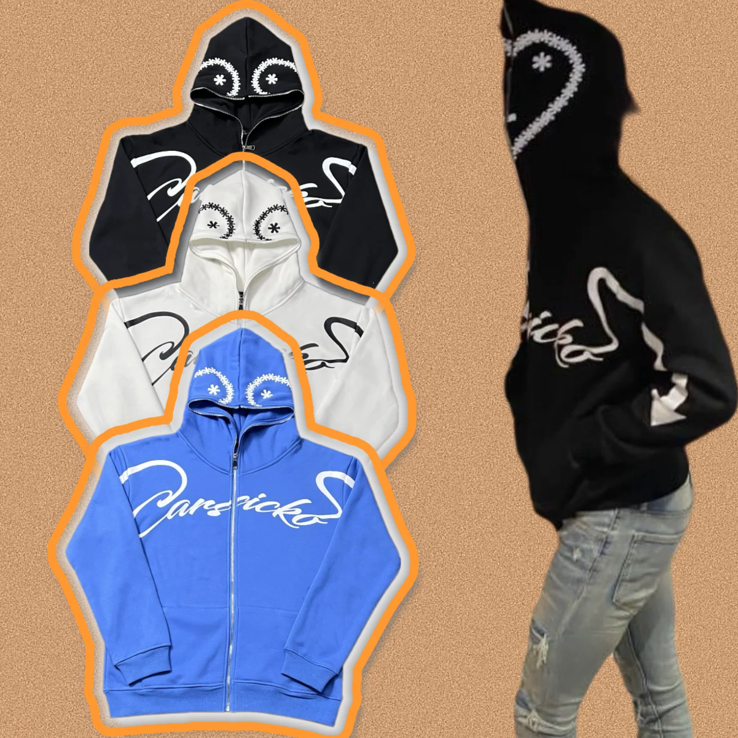 

Carsio American Sle High Street Fce Открытый кардиган с капюшоном на молнии Толстовка Jaet Модное молодежное повседневное модное пальто