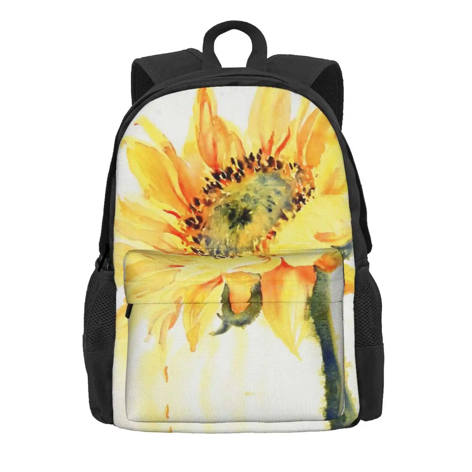 Sun Catcher Hot Sale Schoolbag Backpack Fashion Bags Sunflower Yellow Hope Cheerful Bright Floral Summer Helianthus Watercolor