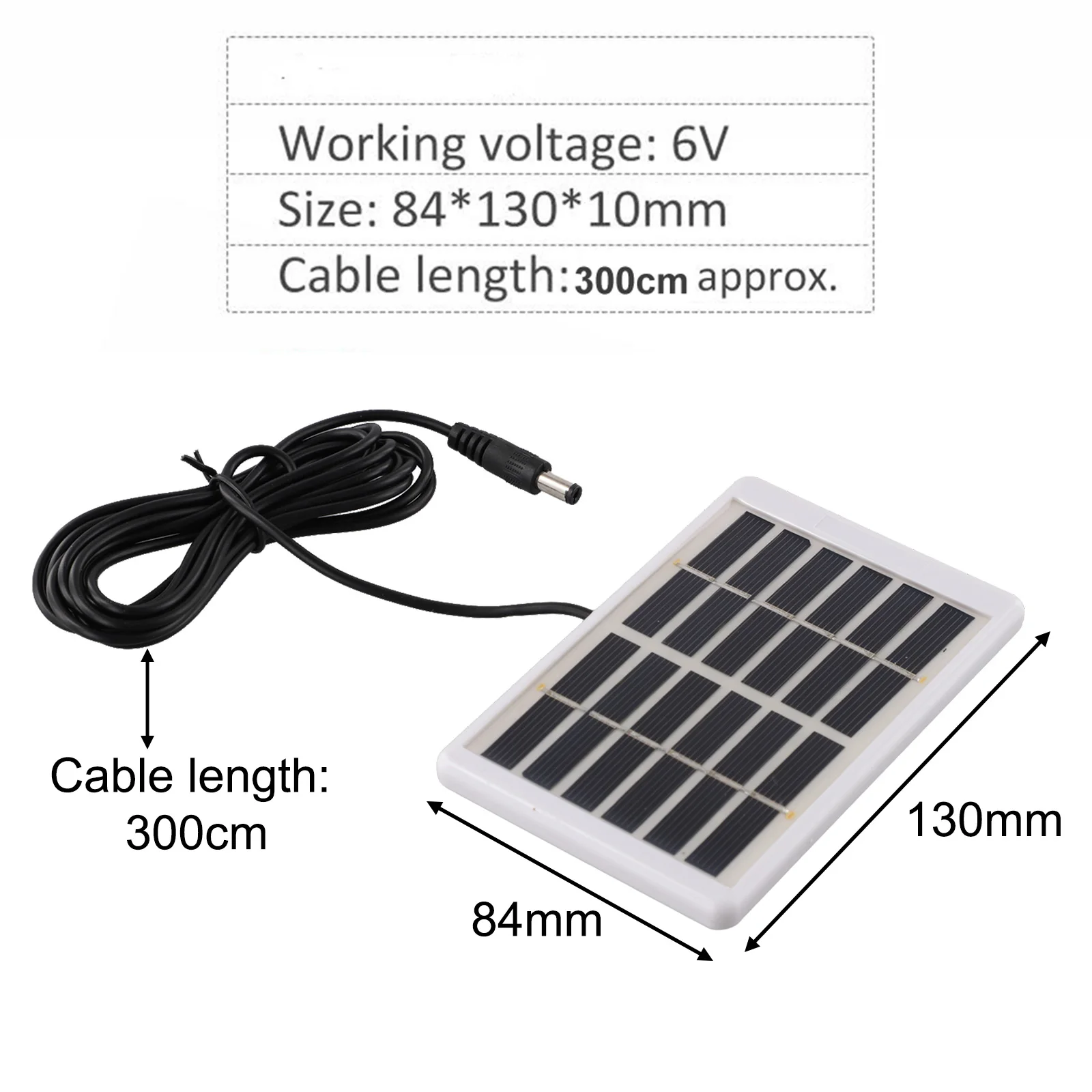 แผงโซลาร์เซลล์ 5W 6V แบบพกพาพร้อมกรอบพลาสติกและสาย DC สําหรับอุปกรณ์ชาร์จโทรศัพท์มือถือแบตเตอรี่อุปกรณ์เสริม