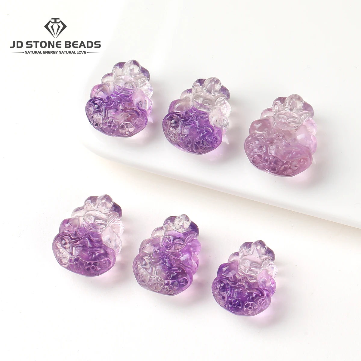 

1 Pc Natural Stone Amethyst Carved Fox Shape Cute Bead With Hole Charms for Jewelry Making Diy Necklace Bracelet Accessory