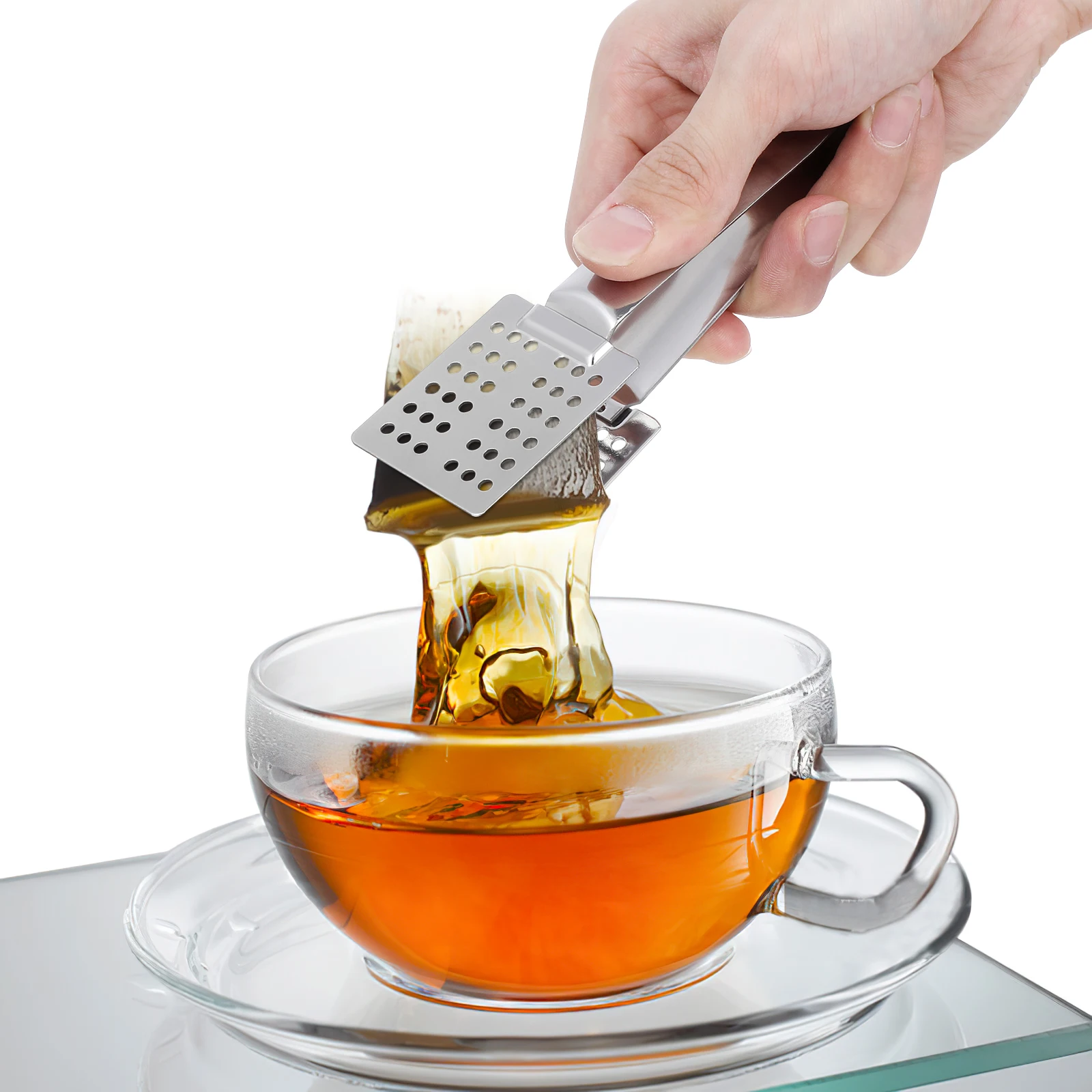 

Stainless Steel 5.5 Inch Tea Bag Squeezer Food Clips Multi Purpose Kitchen Tongs for Grilling Serving Straining