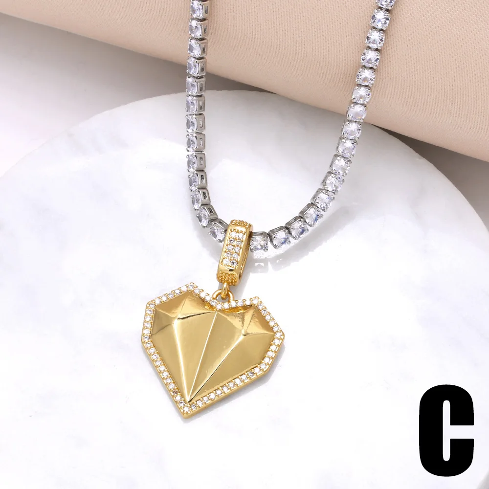 FLOLA Statement Tennis Chain Heart Necklace for Women Clavicle Chain Short Necklace Choker Luxury Jewelry nkew31