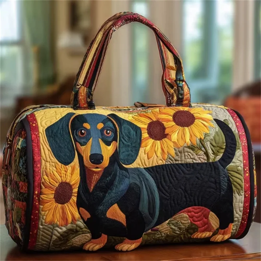 Dachshund Dogs Animal Quilted Duffle Bag 3D Print Personalized Custom Travel Tote Women Men Weekender Bag view 6