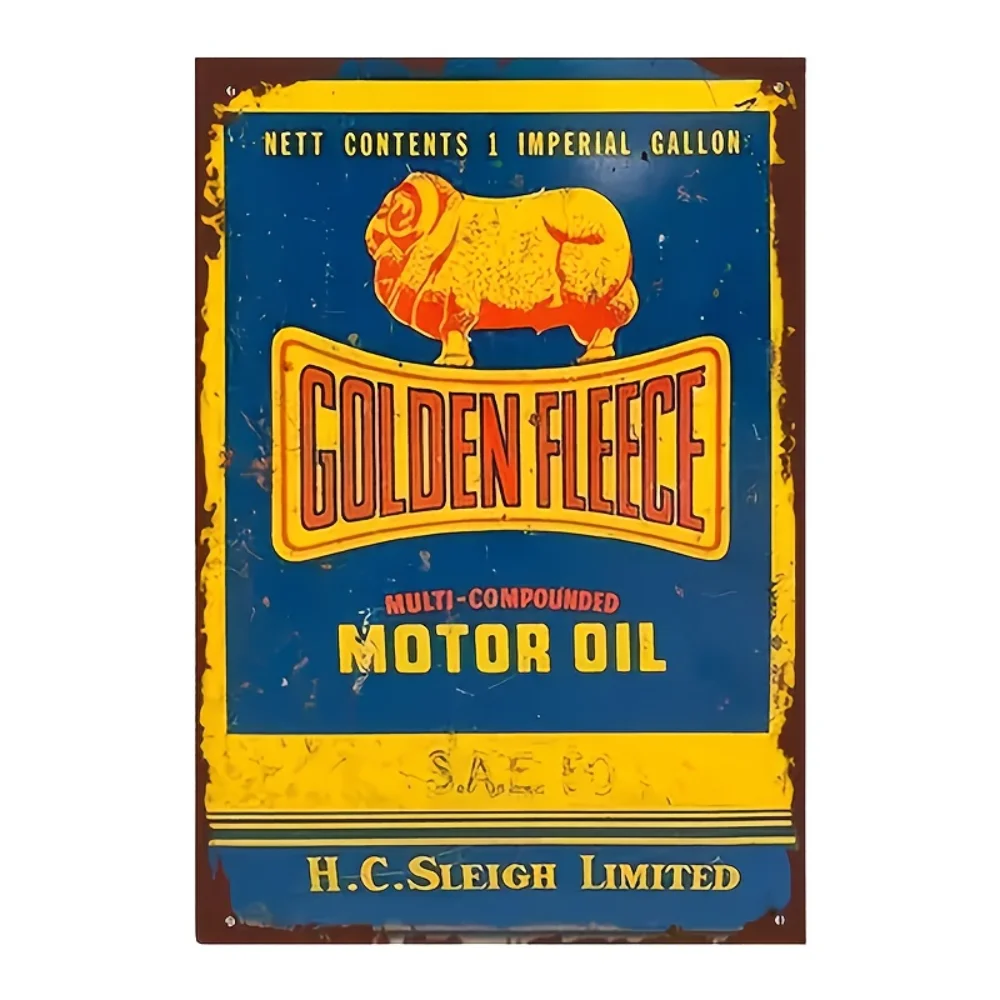 Golden Fleece Tin Sign Retro Flat Iron Decor Pre-Drilled Holes forOutdoor Use Metal Plaque for Garage, Bar & Man Cave Interiors