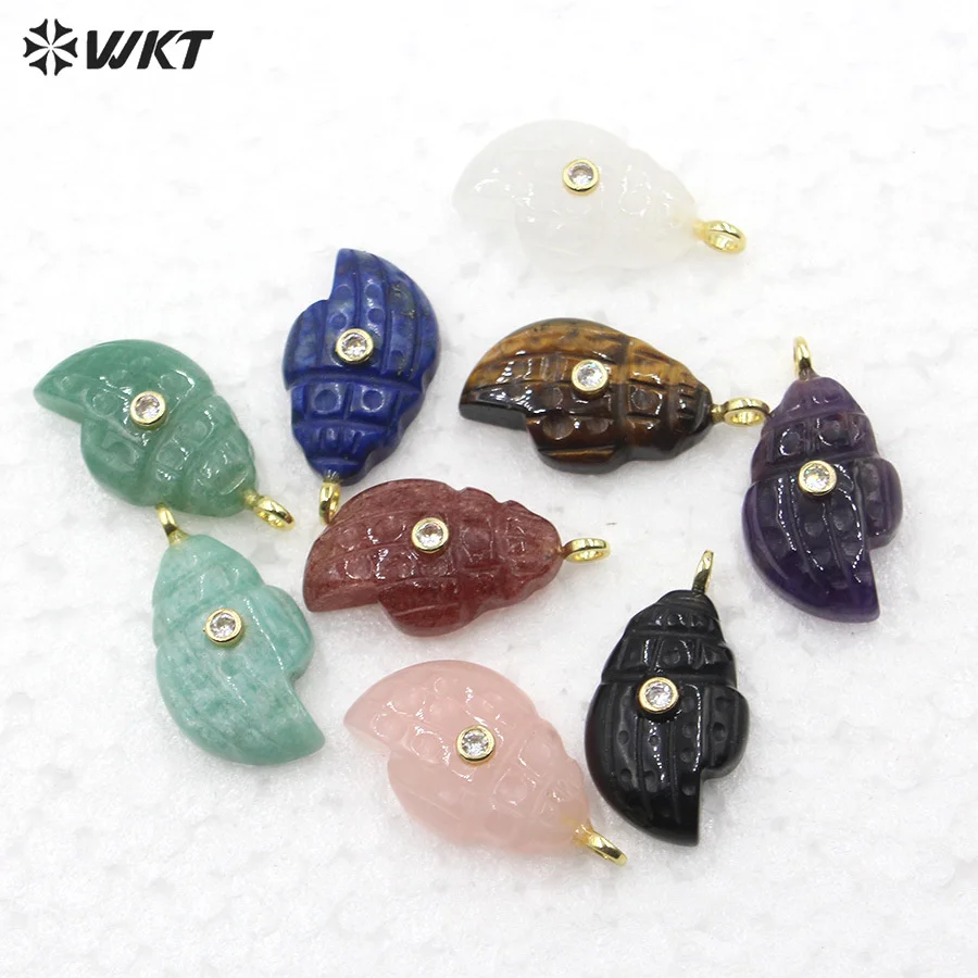 

WT-P2122 Lovely Exquisite Shell Shape With Smooth Pendants Texture Gemstone Strawberry Quartz Amozonite Accessory Charms