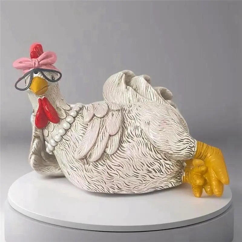 AT05-Funny Rooster Hen Resin Status Desktop Home Cute Rooster Hens Figurines Ornament Garden Accessories Gifts