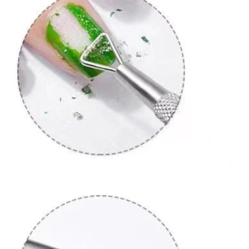 Silvery Holographic Stainless Steel Nail Polish Remover Tool Gel Nail Scraper Cuticle Pusher For Home And Salon Use