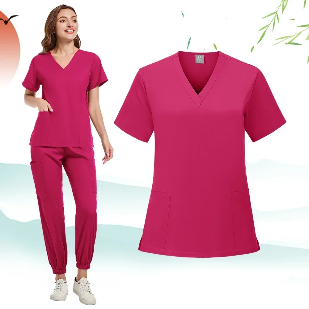 Medical Nurse Beauty Salon Workwear Clinical Scrubs Top + Pant Spa Doctor Nursing Tunic Suit Surgical Uniforms Woman Scrub Set