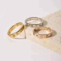 Simple Stainless Steel Roman Numeral Stackable Ring for Women 18K Gold Plated Rose Gold Plated Finger Ring Waterproof Jewelry