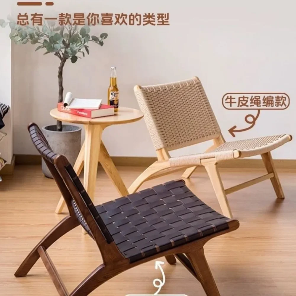 

Rope woven solid wood balcony sofa chair single rope woven leisure recliner small apartment living room home bed and breakfast
