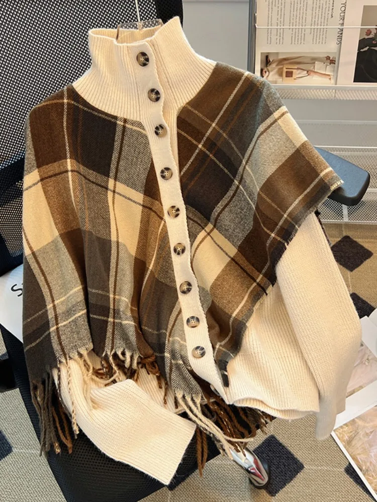 عالية طوق محبوك سترة معطف المرأة الخريف جديد Sle زر الربط شرابة منقوشة تصميم توصية الشراء الذاتي