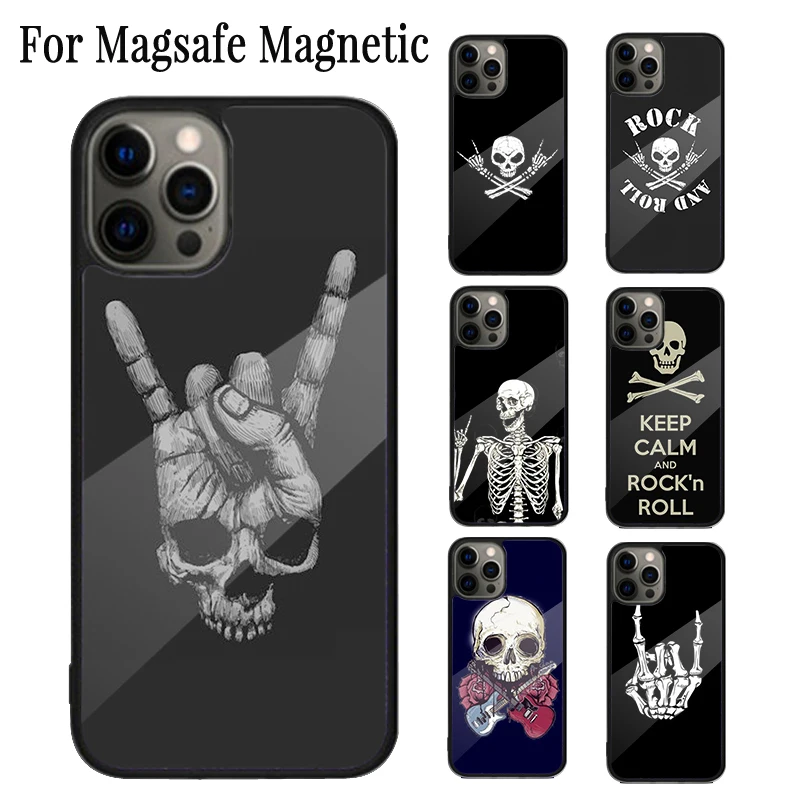 Rock Roll Skull Magnetic Phone Case Coque For iPhone 16 15 14 Plus 13 12 Mini 11 Pro Max Magsafe Wireless Charging Cover