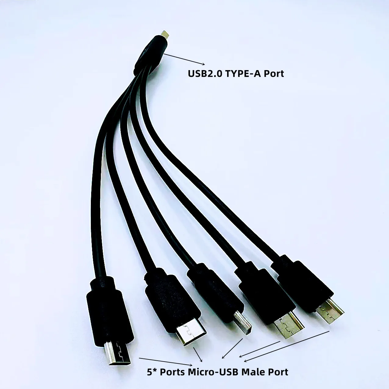2PCS USB2.0 To 5 Ports Micro-USB Male Port V-8 Charging Cable