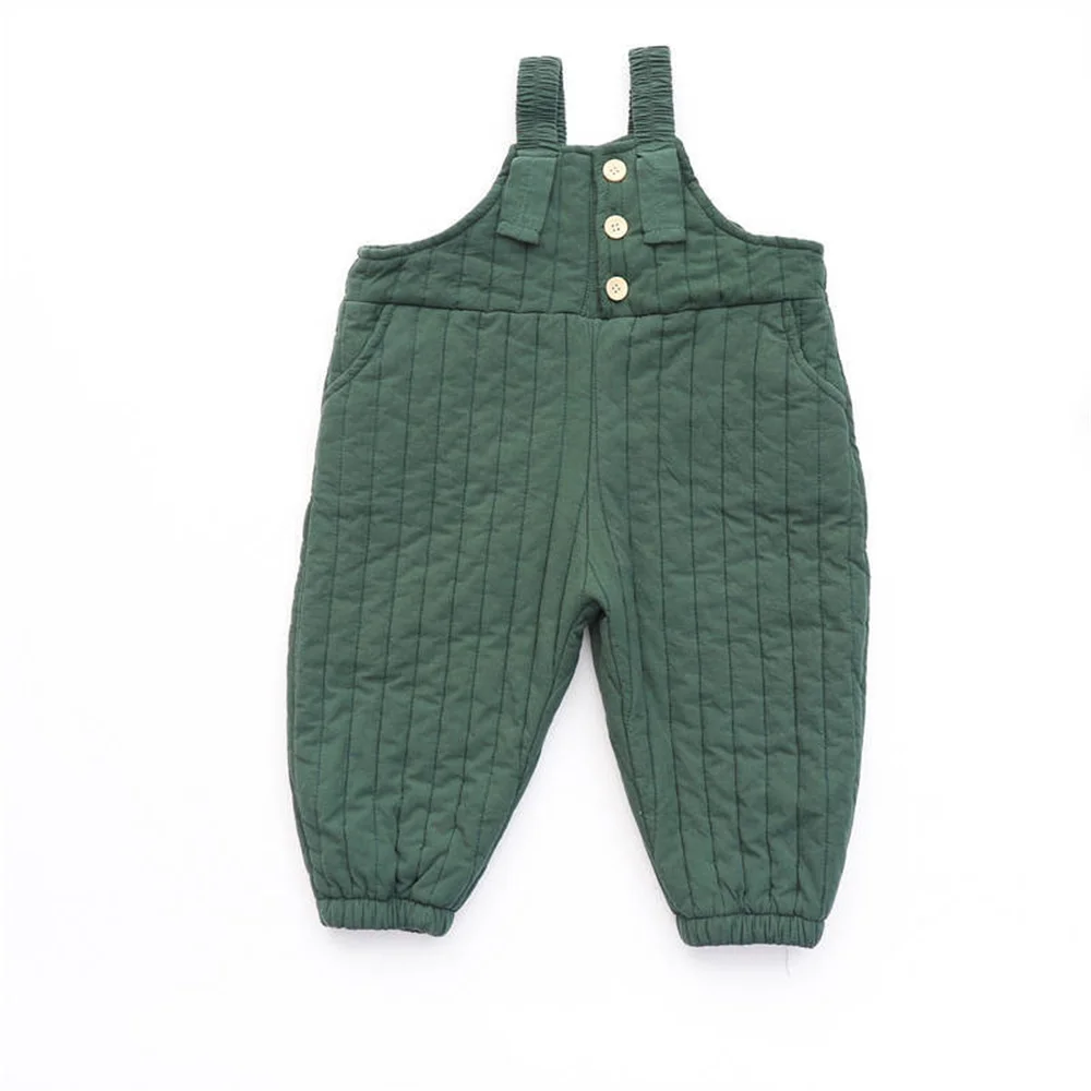 2023 Autumn Winter unisex solid color quilted overalls Korean style boys and girls warm thick casual suspender trousers 2-6Y