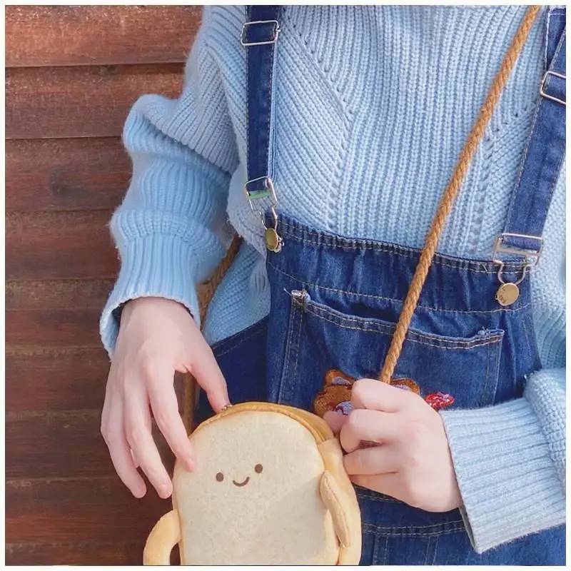 Creative Toast Bread Coin Purse Casual Crossbody Student Girl Heart European Sle Cartoon Print Small Leisure Tote Bag