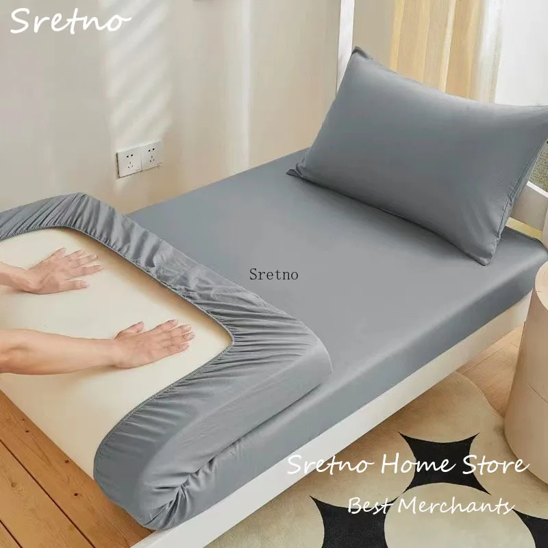SRETNO Customized Pure Cotton Fitted Sheet with 2 Pillowcases Mattress Protector Dust-proof Bed Sheet Cover Drap Housse 140x190