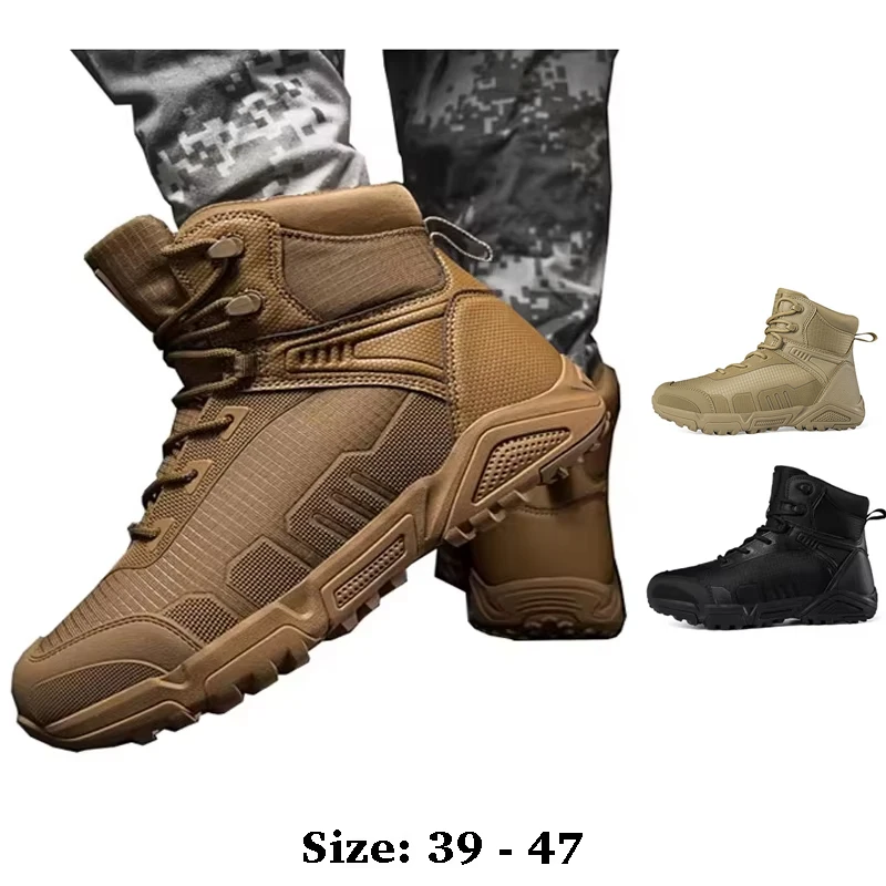 أحذية صحراوية جلدية عالية الجودة بطول الكاحل للرجال مقاس 46 47 جديد 2025 حذاء جبلي للمشي لمسافات طويلة لخريف وشتاء بني كاكي #1
