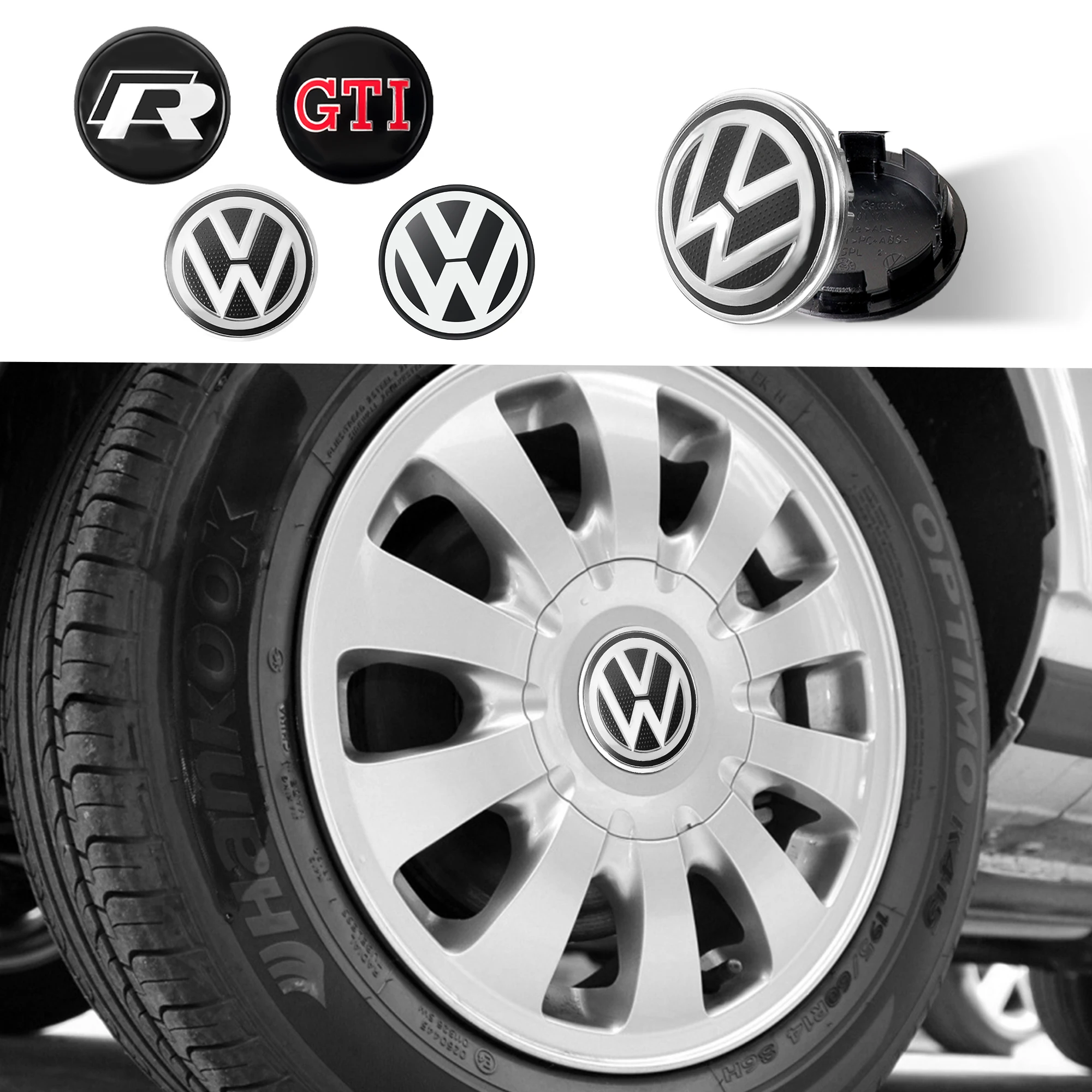 4PCS 56MM/65MM/66MM Car Wheel Center Caps Tyre Rim Hub cap Cover Stickers Badge For Volkswagen VW R GTI Beetle CC Tiguan GTD