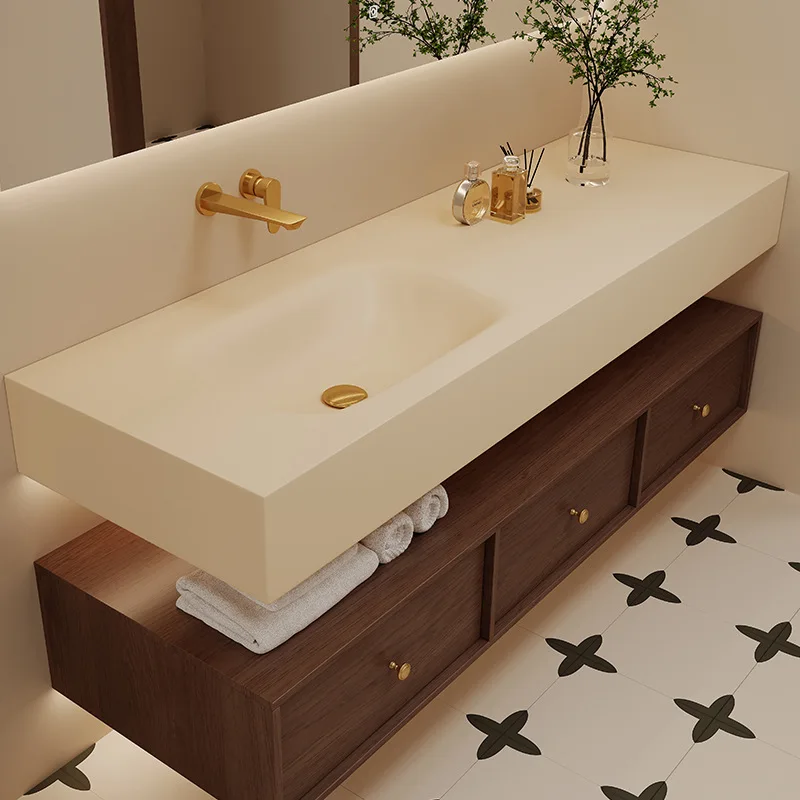 Sintered stone hot bent seamless integrated bathroom cabinet combo for bathroom handwashing