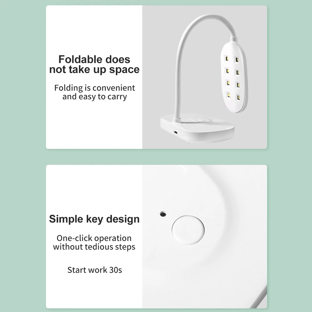 مصباح أظافر LED بالأشعة فوق البنفسجية قابل لإعادة الشحن، مستشعر تلقائي 360 درجة °   مجفف أظافر مكتبي قابل للانحناء لأحجار الراين والأظافر، مصباح أظافر سريع الجفاف