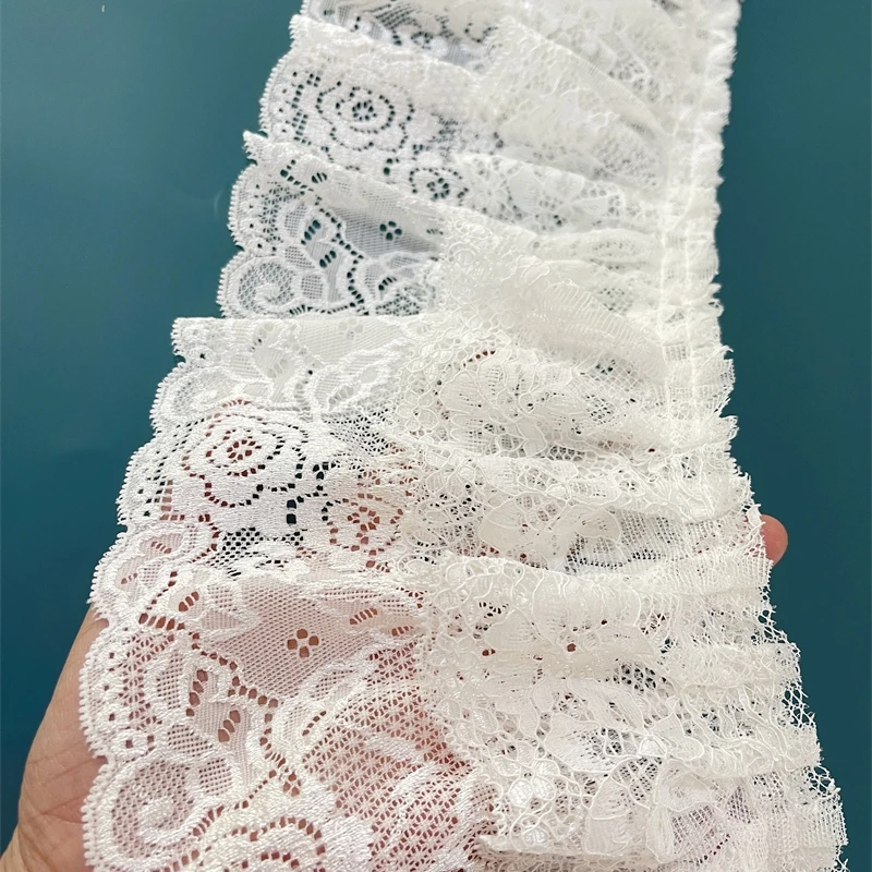 1M/lot 14cm Ronmatic White 2Layer Pleated Lace Trimming Curtain Home Decoration Dress Lace Accessory X1496