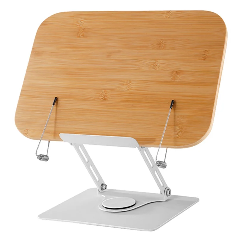 Latest 1 PCS Book Stand For Reading-Adjustable Book Holder Silver & Wood Color Aluminum Alloy + Bamboo Wood For Book,Recipe,Lapt