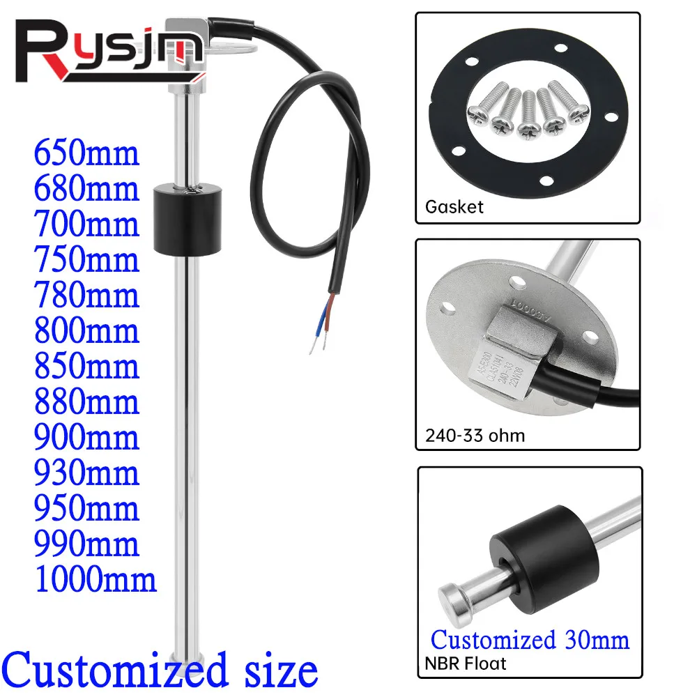 Dostosowany rozmiar 240-33OHM 0-190OHM Czujnik poziomu paliwa 650 700 750 780 800 900 1000MM Do samochodów ciężarowych Marine Baot 12V/24V