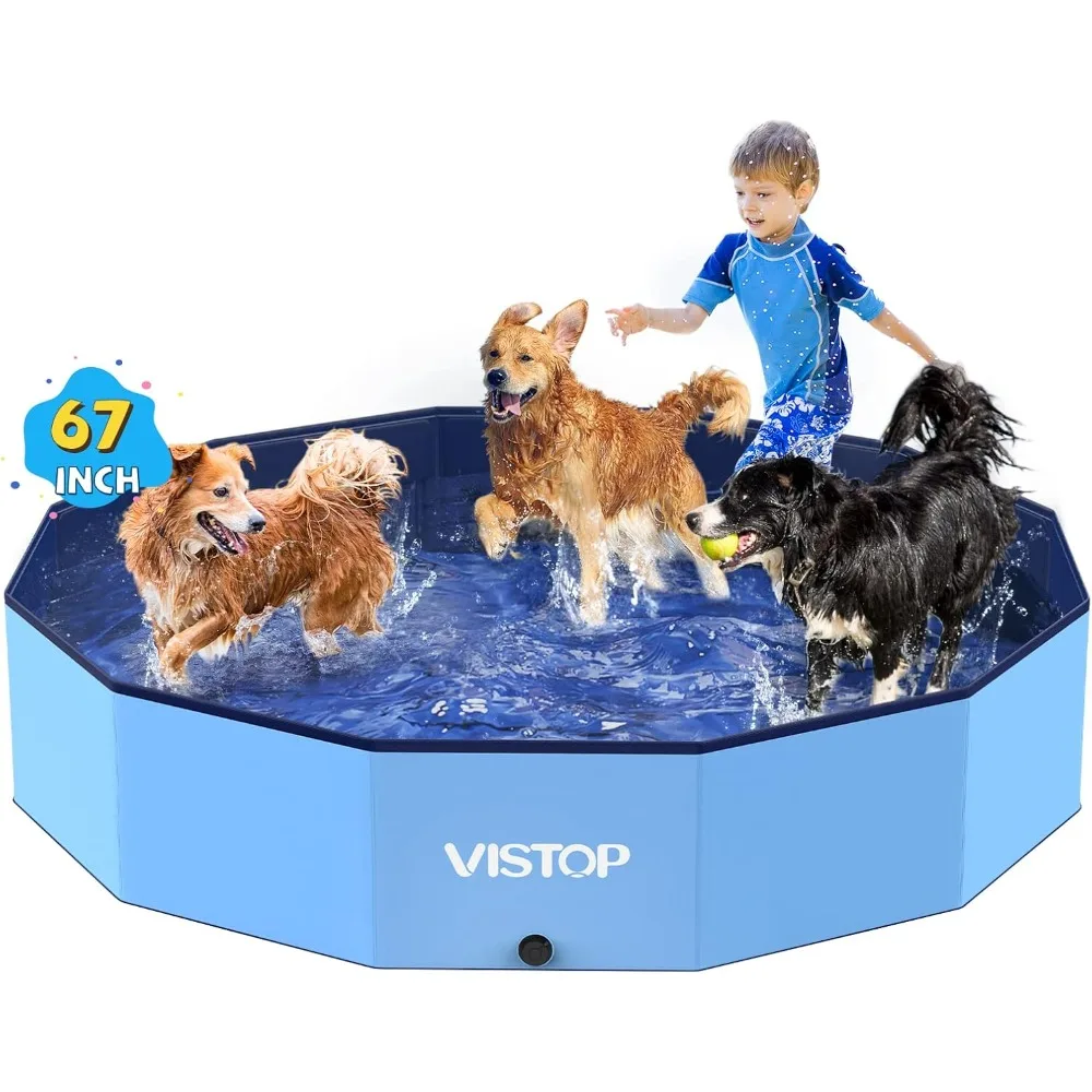 

VISTOP Extra Large Foldable Dog Pool XXL, Hard Plastic Shell Portable Swimming Pool for Dogs Cats and Kids Pet Puppy Bathing