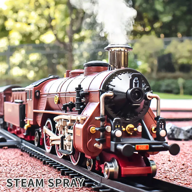 Steam Spray Mist Train simulazione elettrica Retro lega per bambini Rail Car scorrevole modello di treno elettrico giocattolo