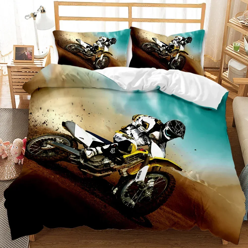 

Motocross Rider Extreme Sports Motorcycle Comfortable Duvet Quilt Cover Pillowcase Bedding Set Bedroom Decoration Home Textile