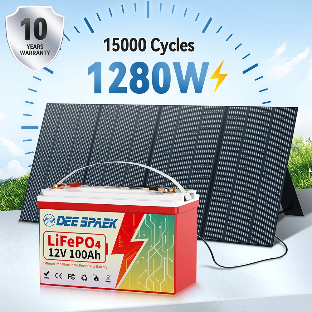 LiFePO4 Bateria 12V 100Ah com BMS100A Deep Cycles Lithium Ferro Fosfato Baterias Pack para Marine Campers Scooter EUA UE Stock