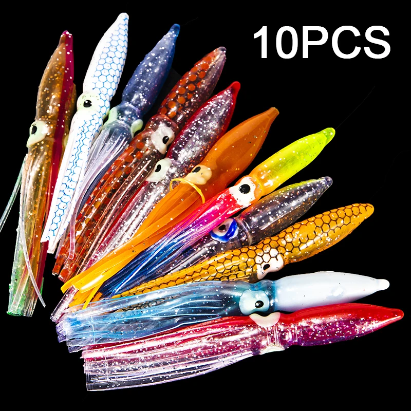 10Pcs 8cm Soft Lure Squid Artificial Bait Lures Octopus Tuna Sailfish Baits