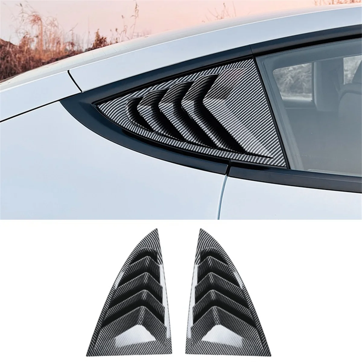 Rear Car Window Shutter Cover for Tesla Model 3 Highland 2024 Louver Side Vent Trim Triangle Accessories, Carbon