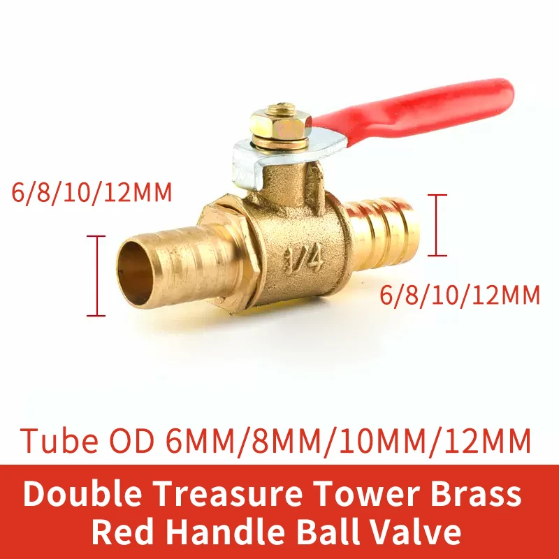 

Red Handle Small Valve 6mm 8mm 10mm 12mm Hose Barb Inline Brass Water Oil Air Gas Fuel Line Shutoff Ball Valve Pipe Fittings