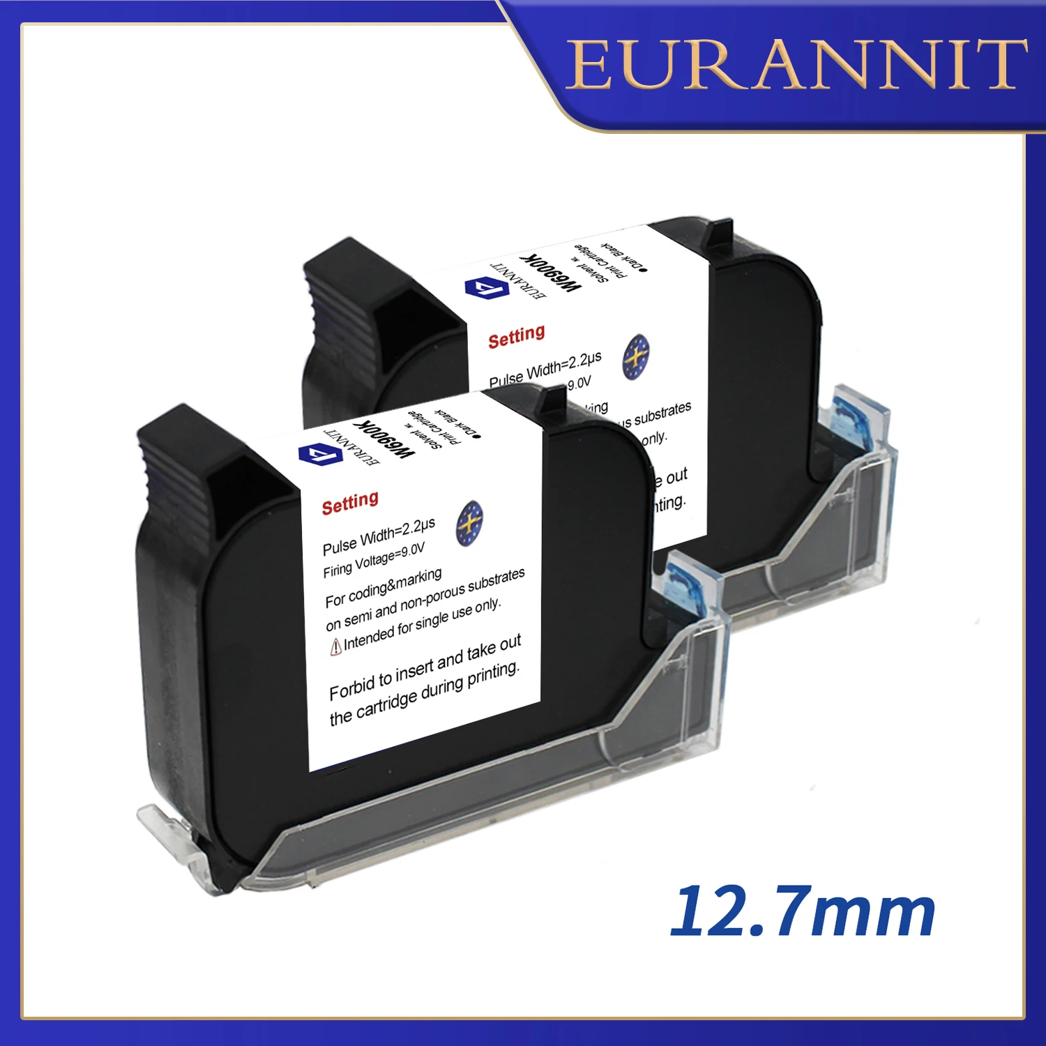 EURANNIT W6900K 12.7mm Economy High Quality Ink TIJ Handheld Inkjet Printer Cartridge Fast Drying Water-proof Solvent Black Inks