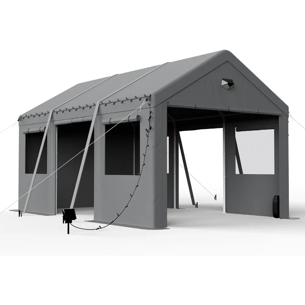 

10x16 Heavy Duty Carport, Portable Garage Carports Canopy with Roll Up Doors & Windows and Removable Sidewalls