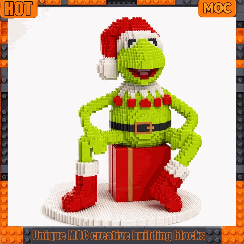 NEW 7661PCS Christmas Cartoon Cute Green Frog Figure Model MOC Custom Building Blocks Santa Hat DIY Assembly Toy Creative Gift