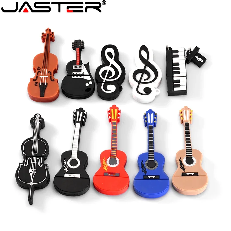 JASTER Hot Guitar Instruments Model USB Flash Drive 128GB Pen Drive 64GB Violin Piano Guitar U Disk Free Key Chain Creative Gift