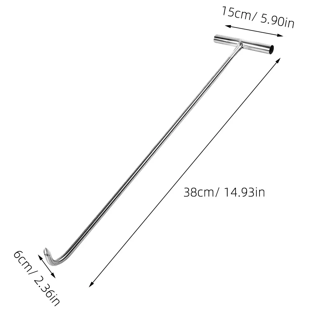 2Pcs Stainless Steel Manhole Cover Lifting Hook T Shape Heavy Duty Tool Door Roller Shutter Pull Hook Strong Reliable