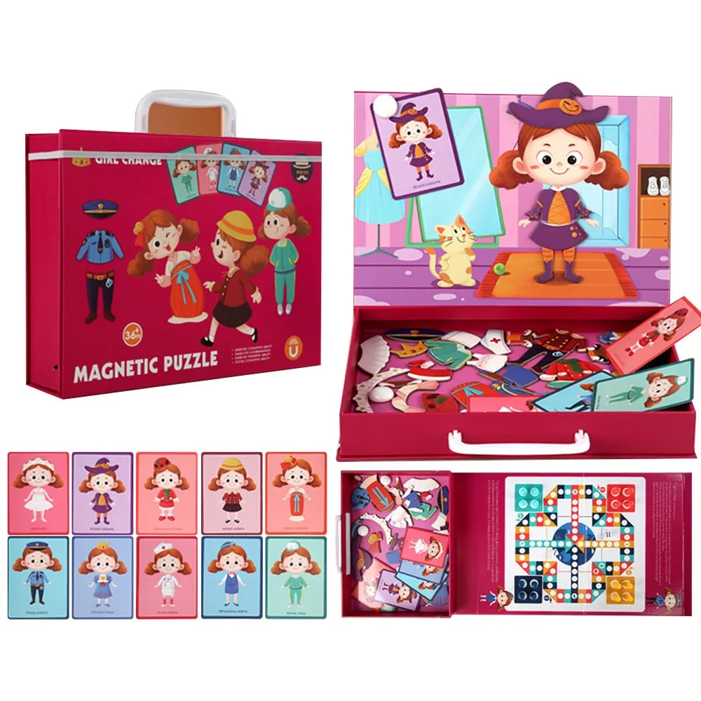 

Многоцветные магнитные головоломки с мультяшным узором, магнитная головоломка «сделай сам», сменное платье, дорожный инструмент, игры Монтессори